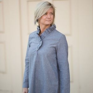 Whitney Chambray Ruffle Neck Tunic Top
